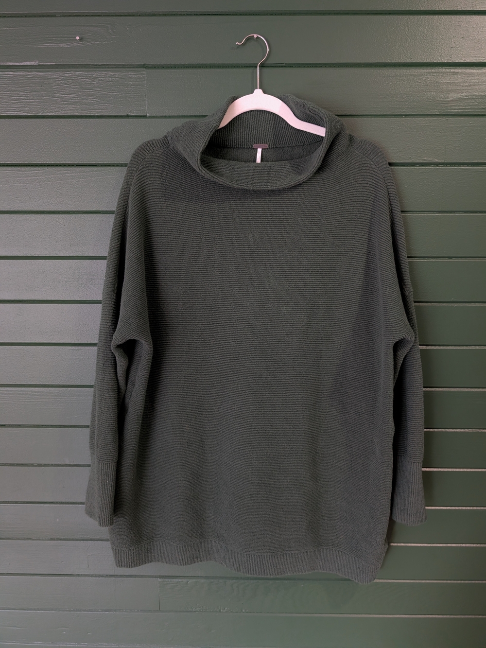 Free People Olive Green Funnelneck Ribbed Sweater